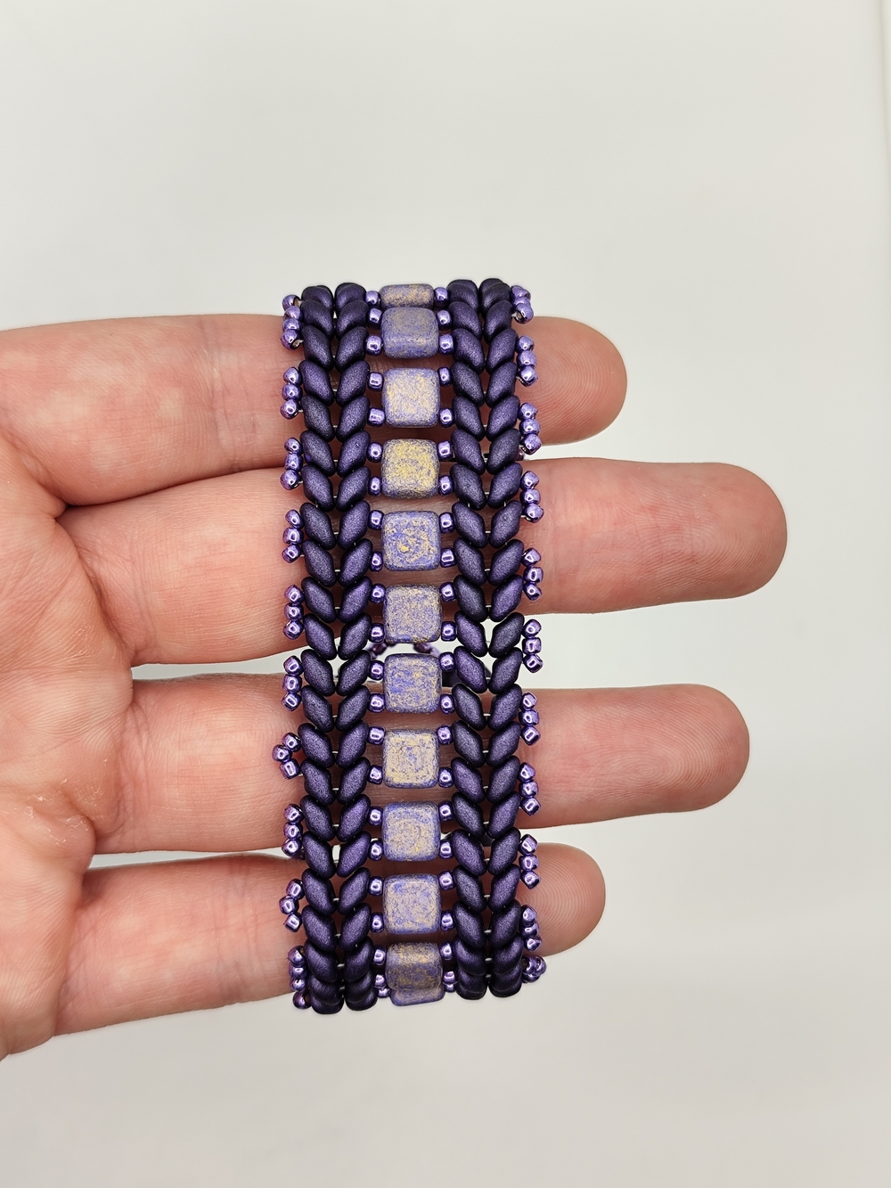 Handwoven Purple Bead & Tile Bracelet - Women's Jewelry 6 1/4" - Picture 4 of 9